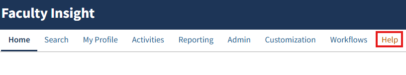 Faculty Insight menu, highlighting the Help link